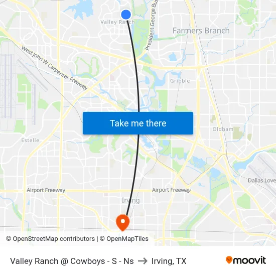 Valley Ranch @ Cowboys - S - Ns to Irving, TX map