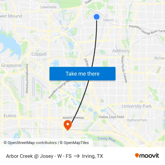 Arbor Creek @ Josey - W - FS to Irving, TX map