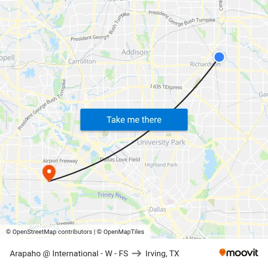 Arapaho @ International - W - FS to Irving, TX map