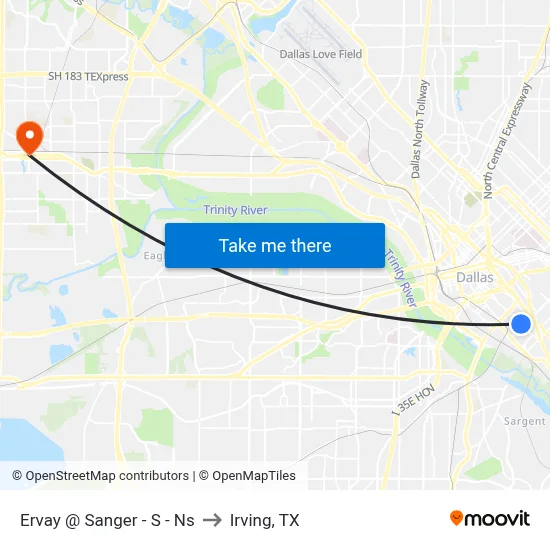 Ervay @ Sanger - S - Ns to Irving, TX map