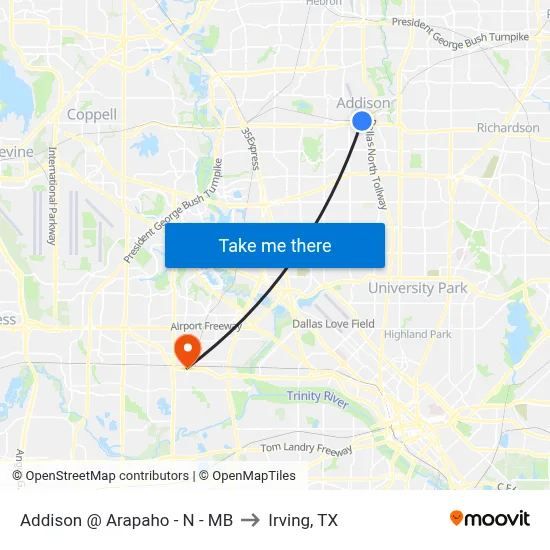 Addison @ Arapaho - N - MB to Irving, TX map