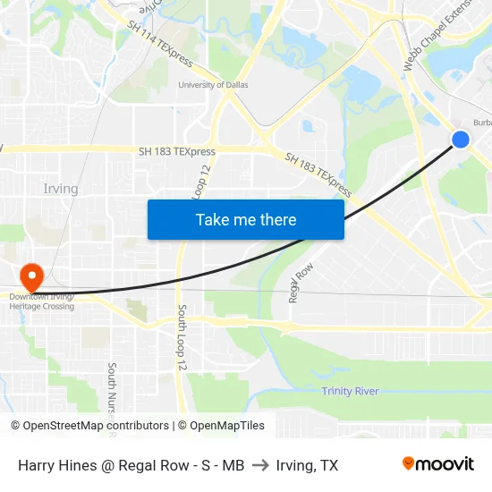 Harry Hines @ Regal Row - S - MB to Irving, TX map