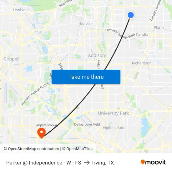 Parker @ Independence - W - FS to Irving, TX map
