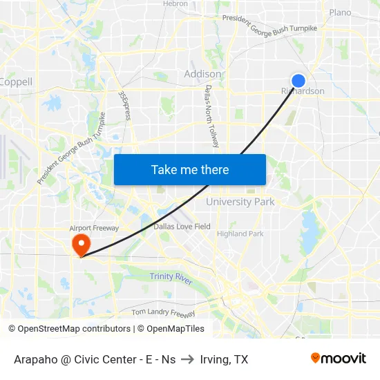Arapaho @ Civic Center - E - Ns to Irving, TX map