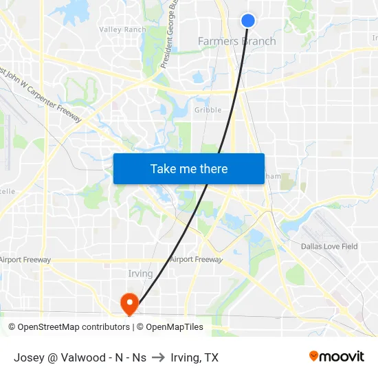 Josey @ Valwood - N - Ns to Irving, TX map