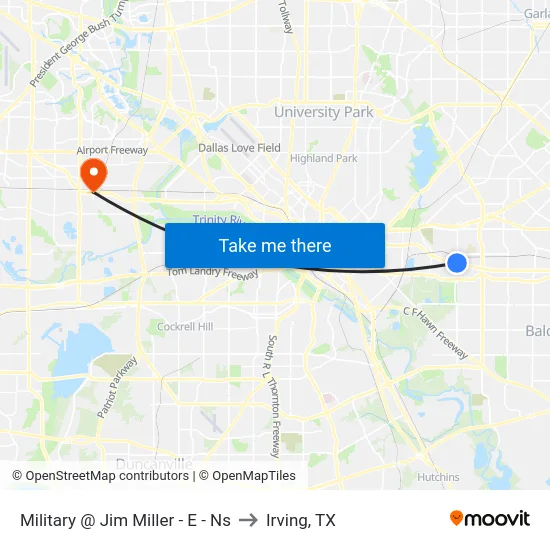 Military @ Jim Miller - E - Ns to Irving, TX map