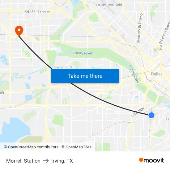 Morrell Station to Irving, TX map