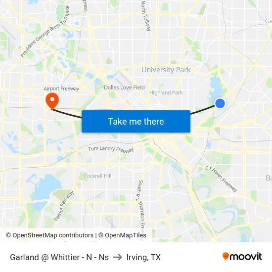 Garland @ Whittier - N - Ns to Irving, TX map