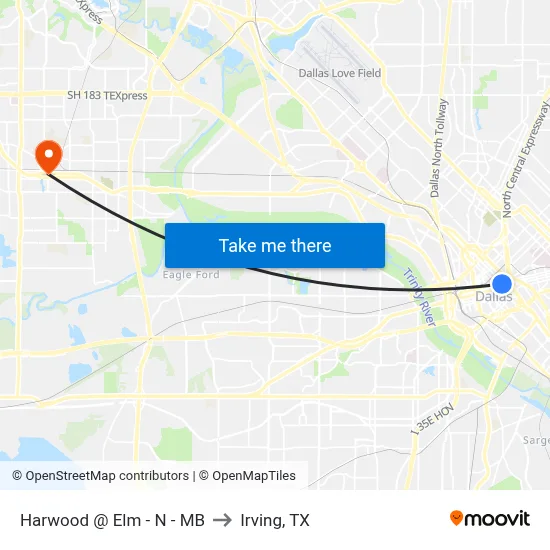 Harwood @ Elm - N - MB to Irving, TX map