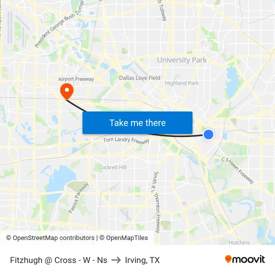 Fitzhugh @ Cross - W - Ns to Irving, TX map