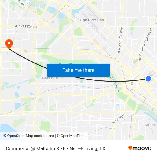 Commerce @ Malcolm X - E - Ns to Irving, TX map