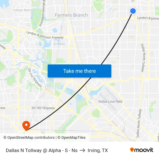 Dallas N Tollway @ Alpha - S - Ns to Irving, TX map