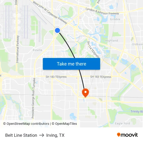 Belt Line Station to Irving, TX map