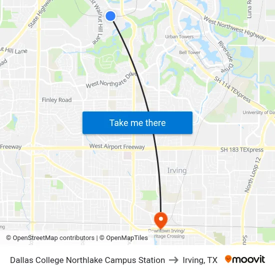 Dallas College Northlake Campus Station to Irving, TX map