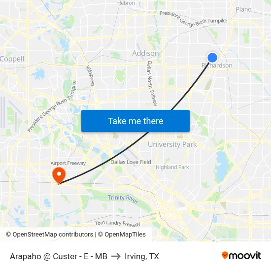 Arapaho @ Custer - E - MB to Irving, TX map