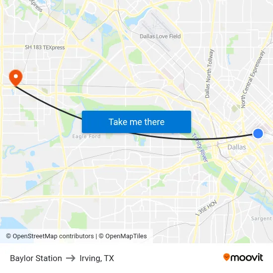 Baylor Station to Irving, TX map