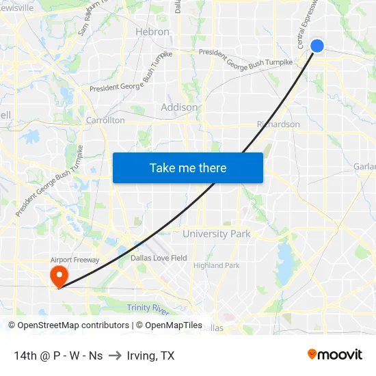 14th @ P - W - Ns to Irving, TX map