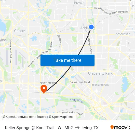 Keller Springs @ Knoll Trail - W - Mb2 to Irving, TX map