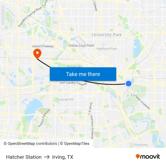 Hatcher Station to Irving, TX map