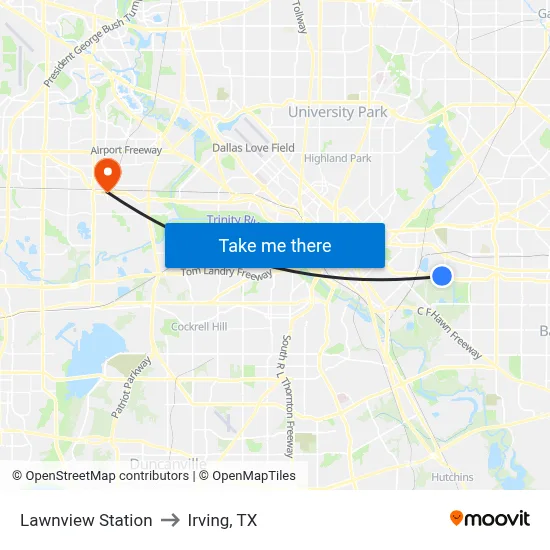 Lawnview Station to Irving, TX map