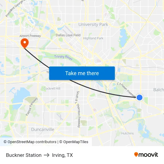 Buckner Station to Irving, TX map