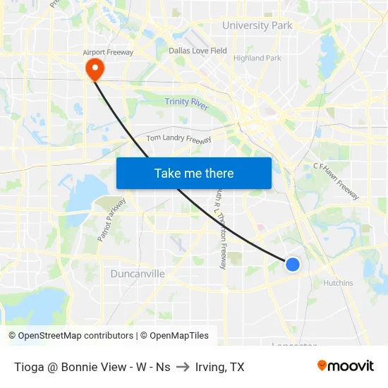 Tioga @ Bonnie View - W - Ns to Irving, TX map