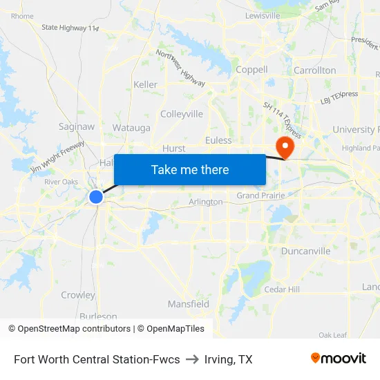 Fort Worth Central Station-Fwcs to Irving, TX map