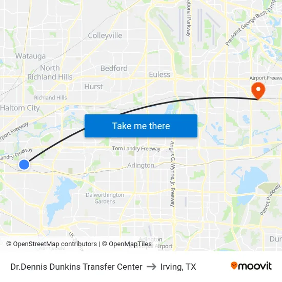 Dr.Dennis Dunkins Transfer Center to Irving, TX map