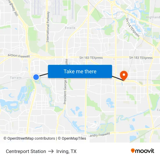 Centreport Station to Irving, TX map