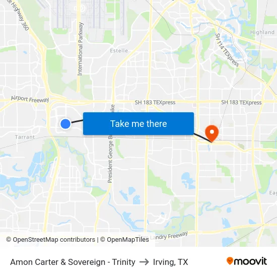 Amon Carter & Sovereign - Trinity to Irving, TX map