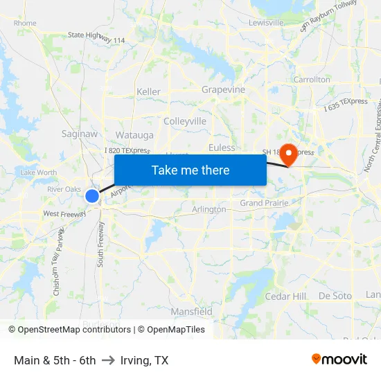 Main & 5th - 6th to Irving, TX map