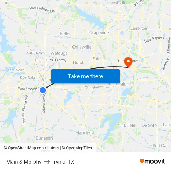 Main & Morphy to Irving, TX map