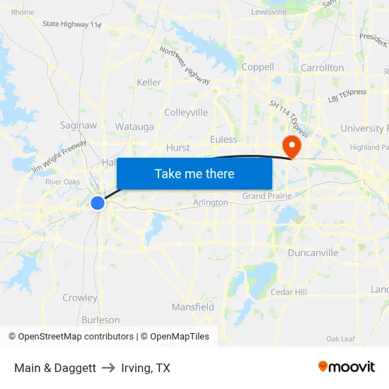 Main & Daggett to Irving, TX map