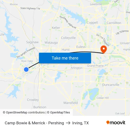 Camp Bowie & Merrick - Pershing to Irving, TX map