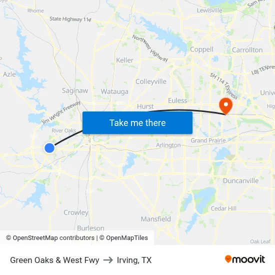 Green Oaks & West Fwy to Irving, TX map
