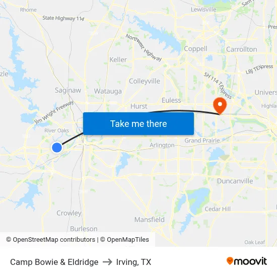 Camp Bowie & Eldridge to Irving, TX map