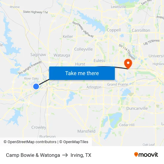 Camp Bowie & Watonga to Irving, TX map