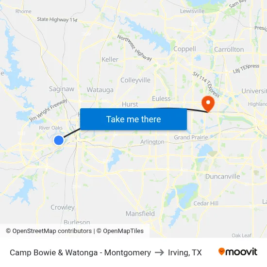 Camp Bowie & Watonga - Montgomery to Irving, TX map