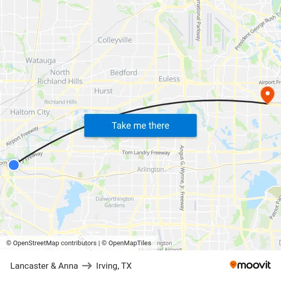 Lancaster & Anna to Irving, TX map