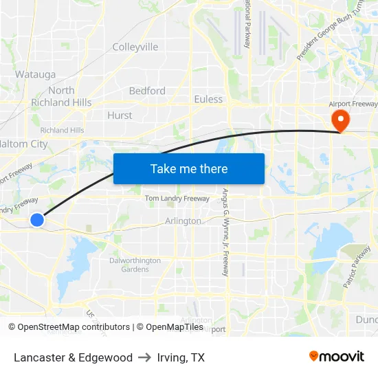 Lancaster & Edgewood to Irving, TX map