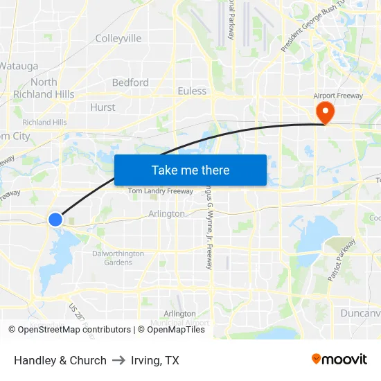 Handley & Church to Irving, TX map