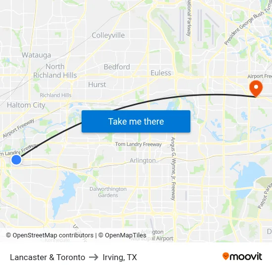 Lancaster & Toronto to Irving, TX map