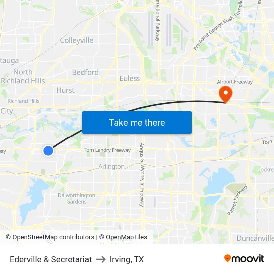 Ederville & Secretariat to Irving, TX map