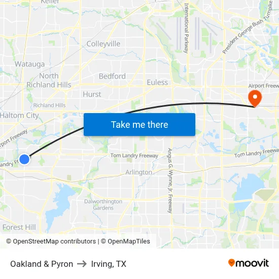 Oakland & Pyron to Irving, TX map