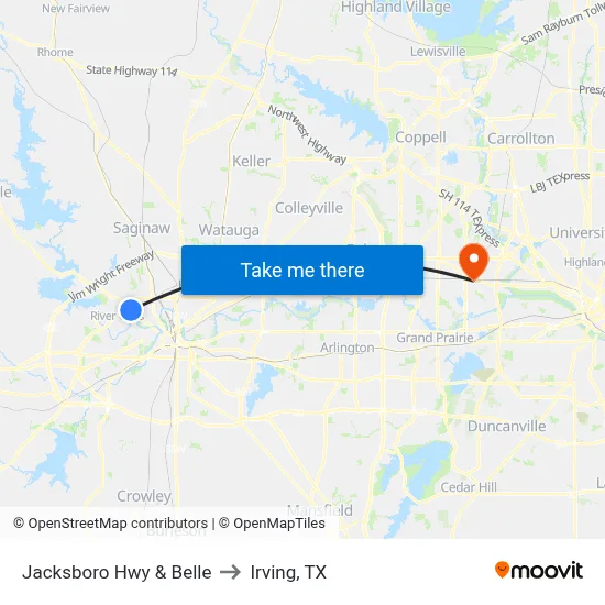 Jacksboro Hwy & Belle to Irving, TX map