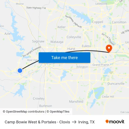 Camp Bowie West & Portales - Clovis to Irving, TX map