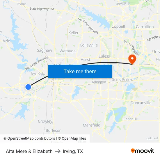 Alta Mere & Elizabeth to Irving, TX map