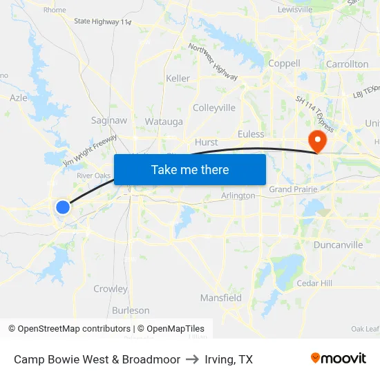 Camp Bowie West & Broadmoor to Irving, TX map