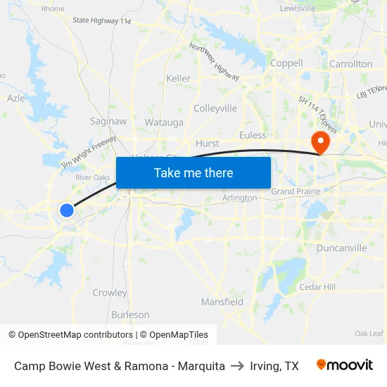 Camp Bowie West & Ramona - Marquita to Irving, TX map