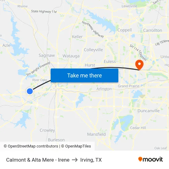 Calmont & Alta Mere - Irene to Irving, TX map